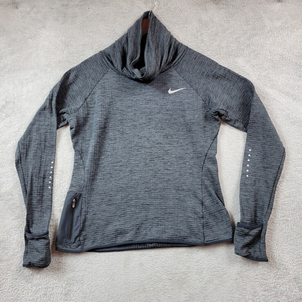 Nike Running Sweatshirt Womens Medium Gray Cowl Neck Pullover Thumb Hole
